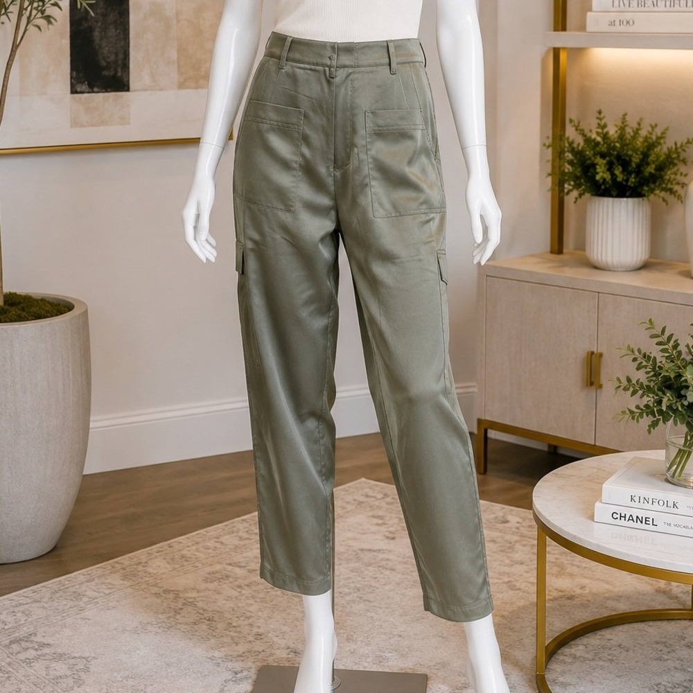 House of Harlow 1960 Womens Satin High Rise Cargo Pants Olive Green Size 2